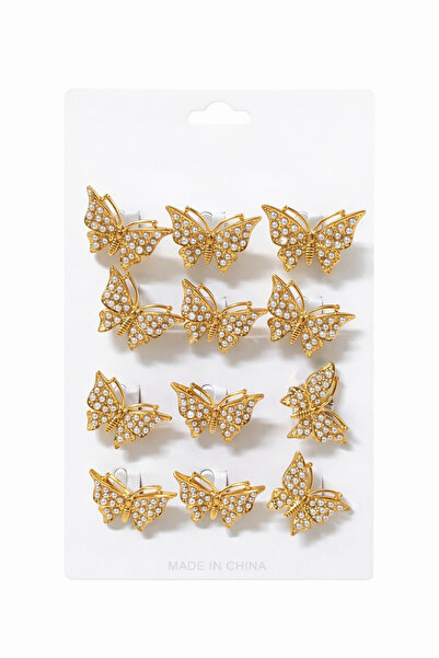 OEM Set de 12 broșe fluture aurii cu perle albe elegante 15x9cm