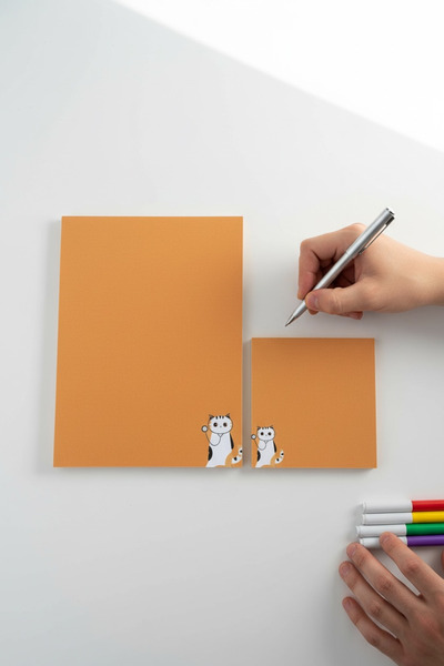 Renkli Zeka Cat Patterned 2-Piece Notepad Set – 110 Gr Thick Paper Notepad (1...