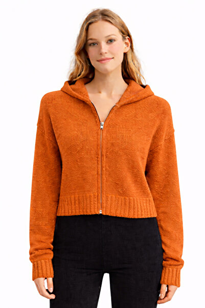 NEDEN Kadın Kapüşonlu Fermuarlı Triko Hırka