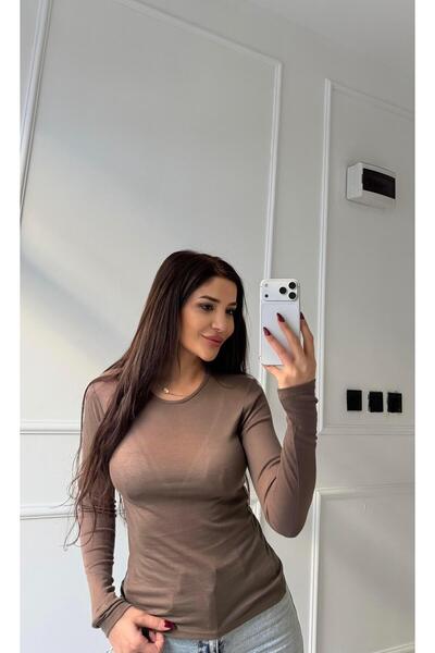 Daves Kahverengi Bisiklet Yaka Uzun Kollu Transparan Bluz