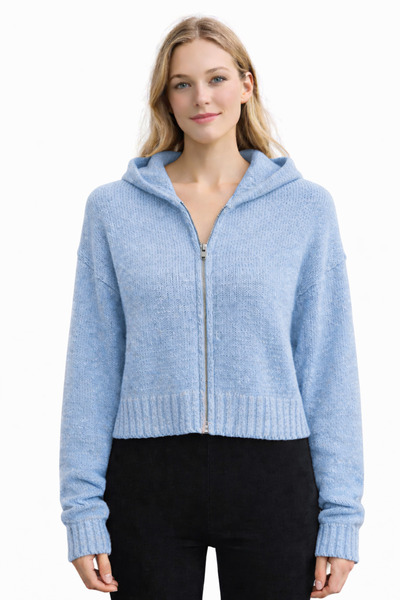 NEDEN Women's Hooded Zippered Knitwear Cardigan