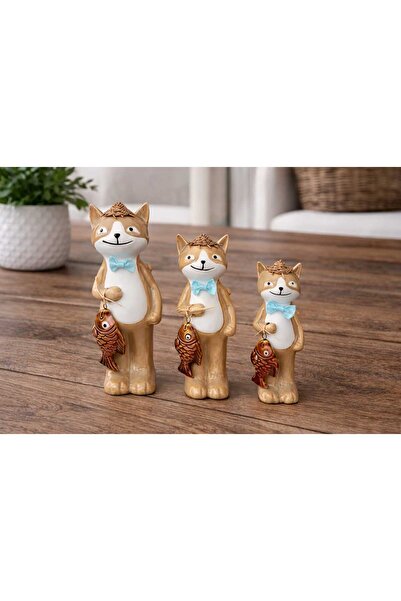YONCA ART CONCEPT DEKORATİF 3LÜ KEDİ BİBLO 23 CM-20CM-16CM) EV ODA OFİS HEDİY...