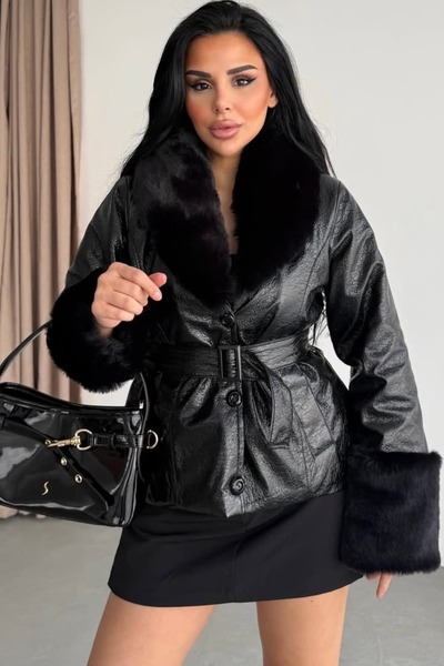bb butik basic Fur Leather Coat M8922