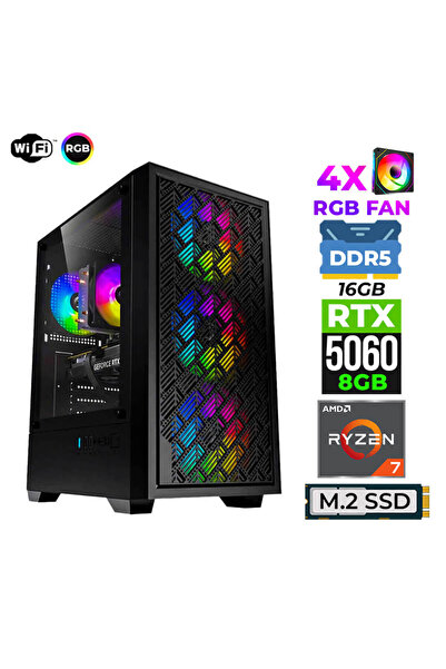 XASER Sage X10 Ryzen 5 7500F DDR5 16GB 6000Mhz Ram 1TB M.2 Nvme SSD 8GB GDDR7...