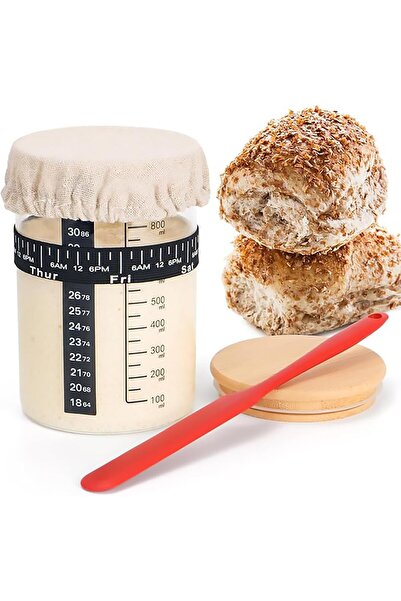 Arabest 34 oz Sourdough Starter Jar,with Thermometer, Scraper, Feeding Band,C...