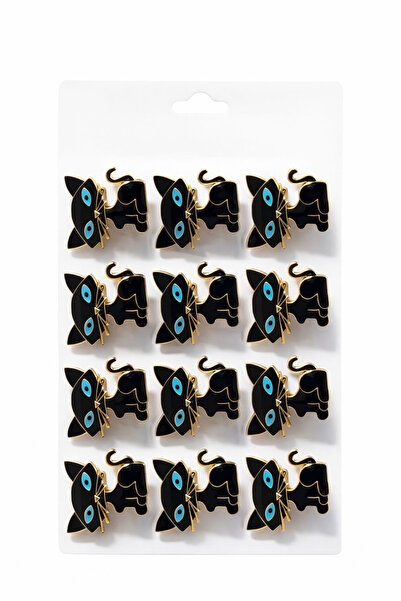 OEM Set of 12 black cat brooches with blue eyes 15x9cm