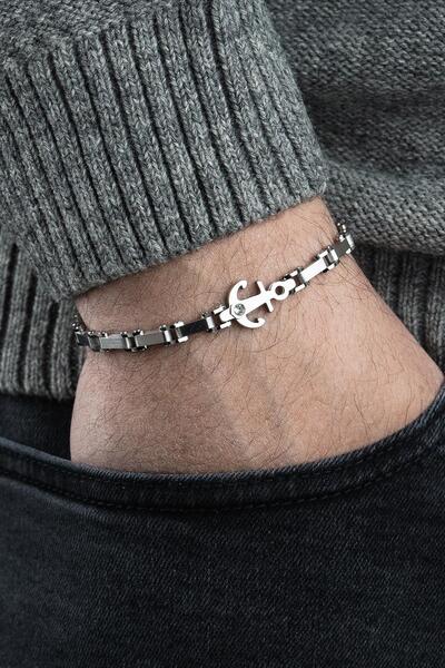 FRNCH 316L Çelik İtalyan Model Çapa Figürlü Gümüş Renk Erkek Bileklik FRJ1279...