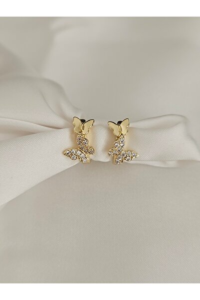 Zivazer Store Çocuk/Yetişkin kararmaz xuping çift kelebekli halka küpe