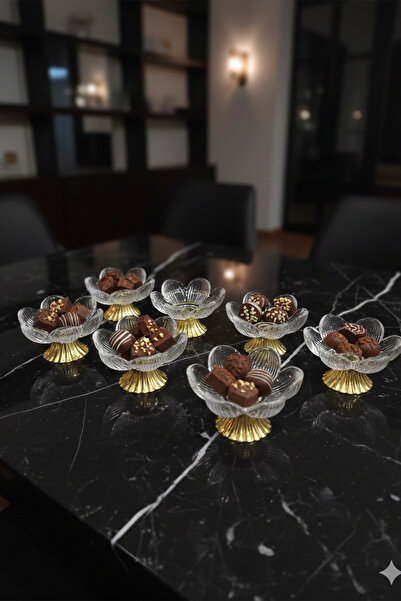 Home Lotessa Gold Ayaklı Cam Lotus Sunumluk 6’lı Set-Şekerlik Lokumluk Kahve ...