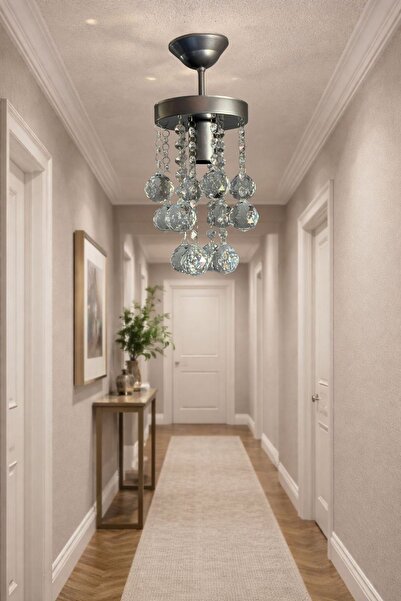 Ömür Avize 15 cm kristal taşlı gri kasa avize