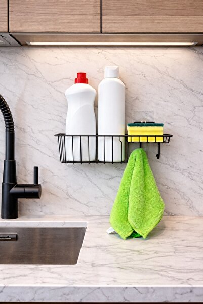 Wirewel Yapışkanlı Paslanmaz Metal Mutfak Rafı, Kancalı Sabunluk Deterjanlık ...