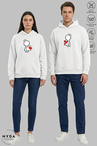 Nyda Collections Dear Couple Combination Love Printed Hoodie Hooded Fleece-Li...