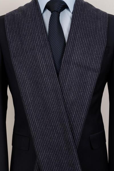 Esgue Kaşkol cu dungi subțiri albastru bleumarin din lână - eșarfă clasică și...