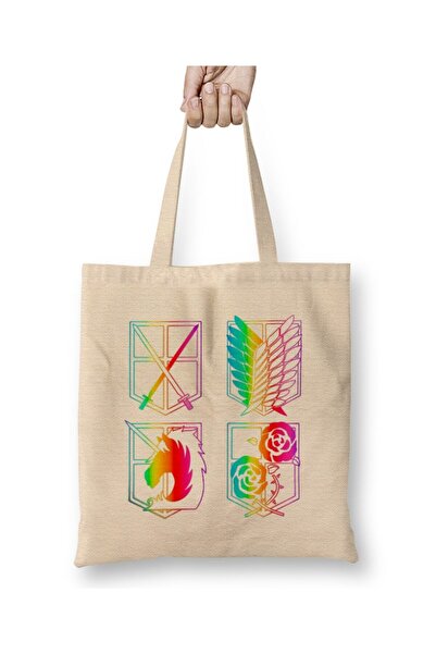 Toyaso Attack on Titan Rainbow White Cloth Bag Long Handle Shopping Bag Beach...