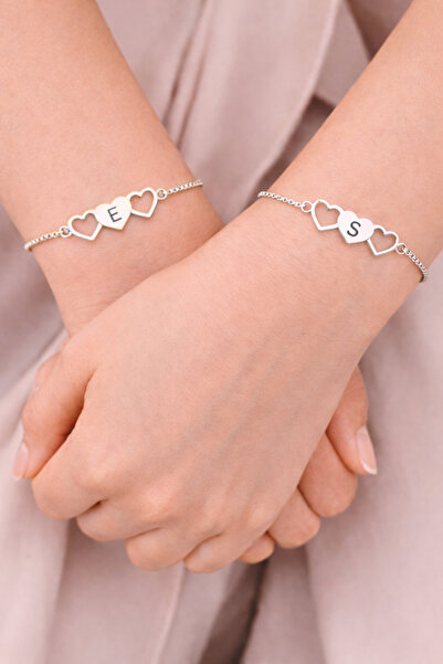 Soleildor 925 ayar Orijinal Gümüş Kişiye Özel Kalpli Harf Gümüş Bileklik