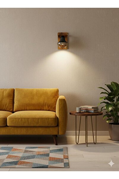 BİAVİZE Black Honey Color Glass Burning Wood Wall Sconce