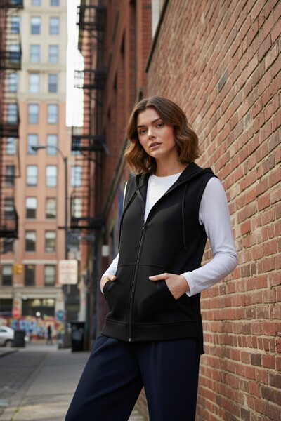 Miss Dünya Lissa Women's Zero Sleeve Hooded Cardigan and Long Sleeve T-Shirt Set