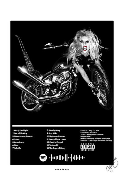 Pixaflair - Lady Gaga - Born This Way Albüm - Tablo - Çerçevesiz Spotify Poster