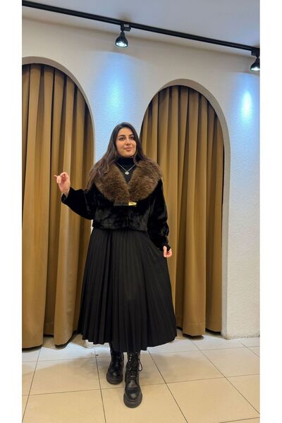 SUNAYBUTİK SİYAH İTHAL İÇİ DERİ KISA KÜRK