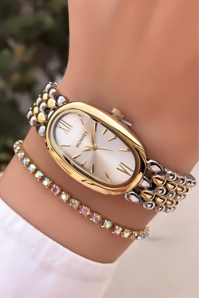 Homies Women's Wristwatch Steel Band Gold Silver Color Gift Bracelet Hms5487C2