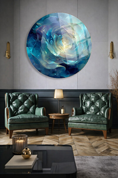 TAULART Abstract Blue Rose Pattern Unbreakable Glass Painting Artistic Wall D...