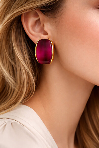 POYASE Mor Fuşya Geçişli Altın Çerçeveli Büyük Taşlı Kadın Küpe – Şık & Özel ...