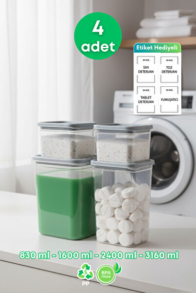 grimorlife 4 Pcs Slider Lid Storage Liquid Powder Detergent Food Storage Cont...