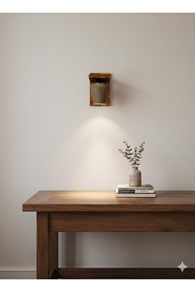 BİAVİZE Brown Wicker Burning Wood Wall Sconce