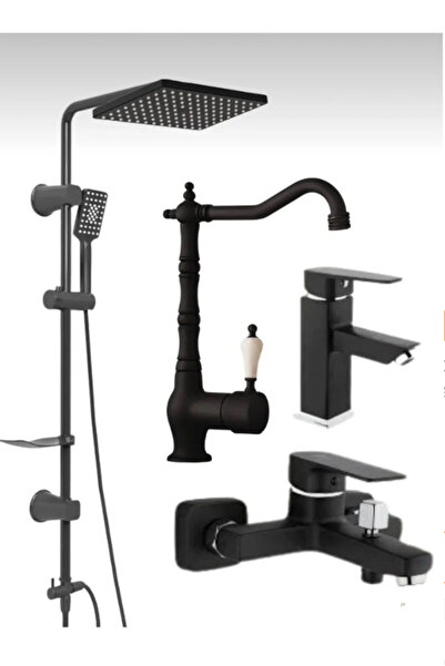 ELMİNA ARMATUR siyah robot siyah sabit lavabo bataryası siyah rustik evye bat...