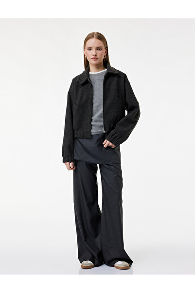 Koton Long Sleeve Pocket Zipper Crop Bomber Jacket