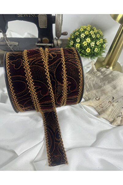 jasmina store Yanı işlemeli etnik desenli kadife dokulu şerit aksesuar