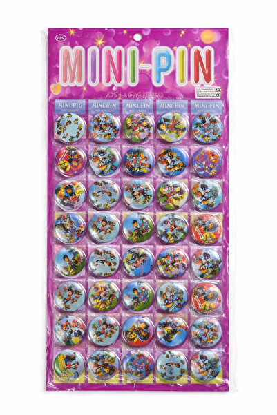 OEM Set of 40 round badges 3 cm with animated characters, purple display 13x3...