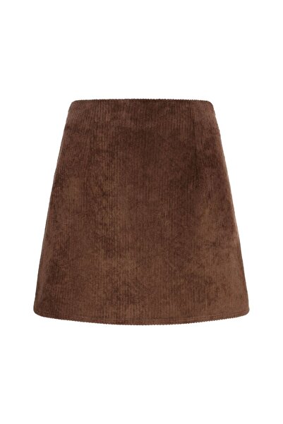LACENOA material reiat Fusta mini din catifea maro