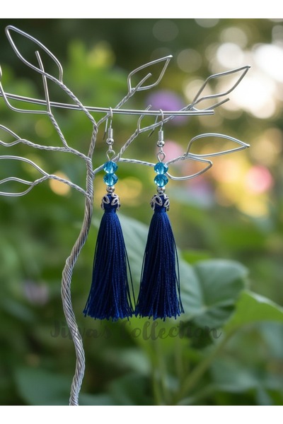 Jivva's Collection Boho Collection Series. Blue/ Blue Aura Tassel Earrings