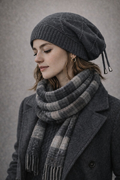 SİSTEM PELUŞ Women's Slouchy Beanie – Stylish Patterned with Adjustable Lacin...