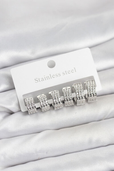 callerrons accessories Steel Zircon Stone Silver Color Hoop Earring Set - Ebj...