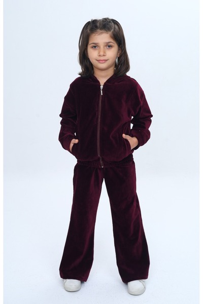 Toontoy Girl's 2-Piece Set Hooded Zippered Pockets Sweatshirt & Elastic Waist...