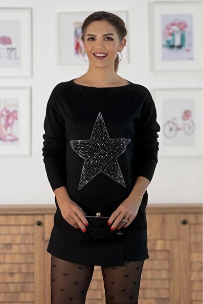 Nevin Kaya Moda Black Star Stone Mercerized Blouse