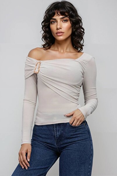 Trend Alaçatı Stili Women's Stone Asymmetric Collar Accessory Detailed Sandy ...