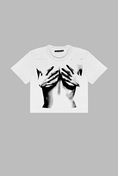 Bak Moda Noise Silhouette Printed White Crop Top