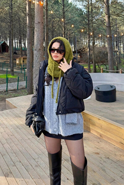 Eka Women's Oil Green Knitwear Balaklava Beanie 594-14911