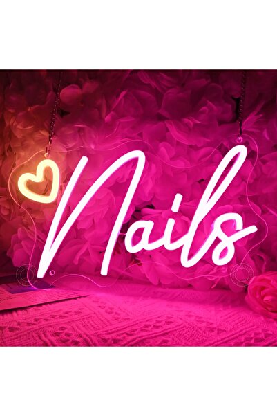 Slasa Nails with Heart LED Neon Sign – 30x17 cm Wall Light for Nail Studio & ...