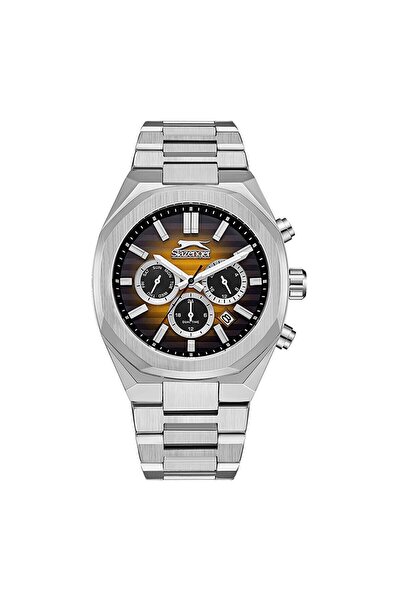 Slazenger Erkek Kol Saati – 43 mm, Gümüş Metal Kordon, Sarı Kadran, 5 ATM