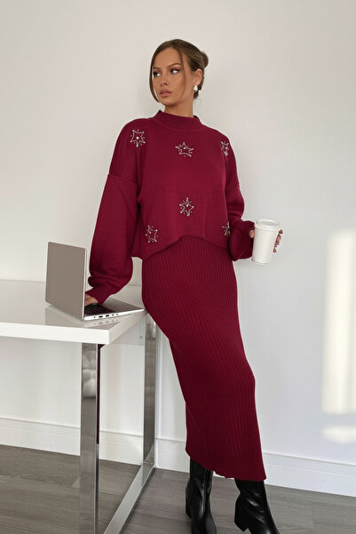 NEWCO Star Stone Hand Embroidered Maxi Dress and Bolero Double Knit Set