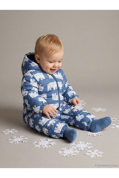 LC Waikiki Lcw Baby Blue Hooded Printed Baby Boy Astronaut Coat