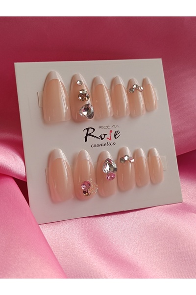 Rose 12li Kendinden yapışkanlı Nail art desenli Takma Tırnak