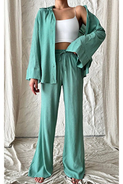 My Blog Emerald Textured Shirt and Pants Set - 98613