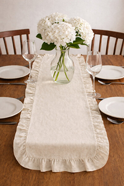 ŞAH TEXTILE DESIGN Fırfırlı ham keten runner 40×110