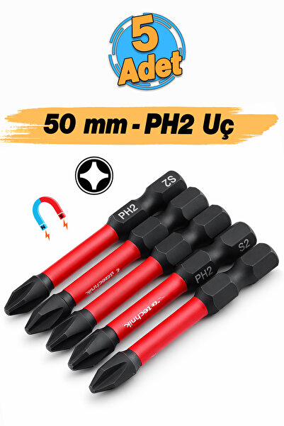 Badem10 İmpact Bits Uç Yıldız Uç Manyetik 1/4" 50 mm PH2 Tayvan Çeliği Mıknat...