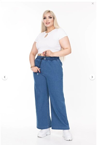 KOTÇU SERKAN ANKARA Plus Size Elastic Waist Comfort Model Wide Leg High Waist...